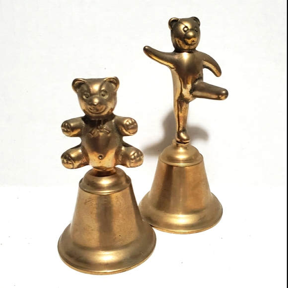 Vintage Brass Teddy Bear Bells Set of 2